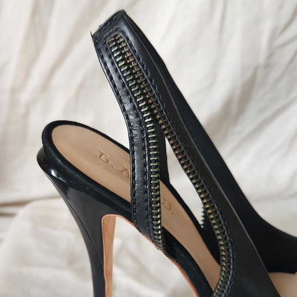 BNIB LAMB Leather DAWNA Black Zipper Pumps Sz 7.5 - Picture 4 of 10